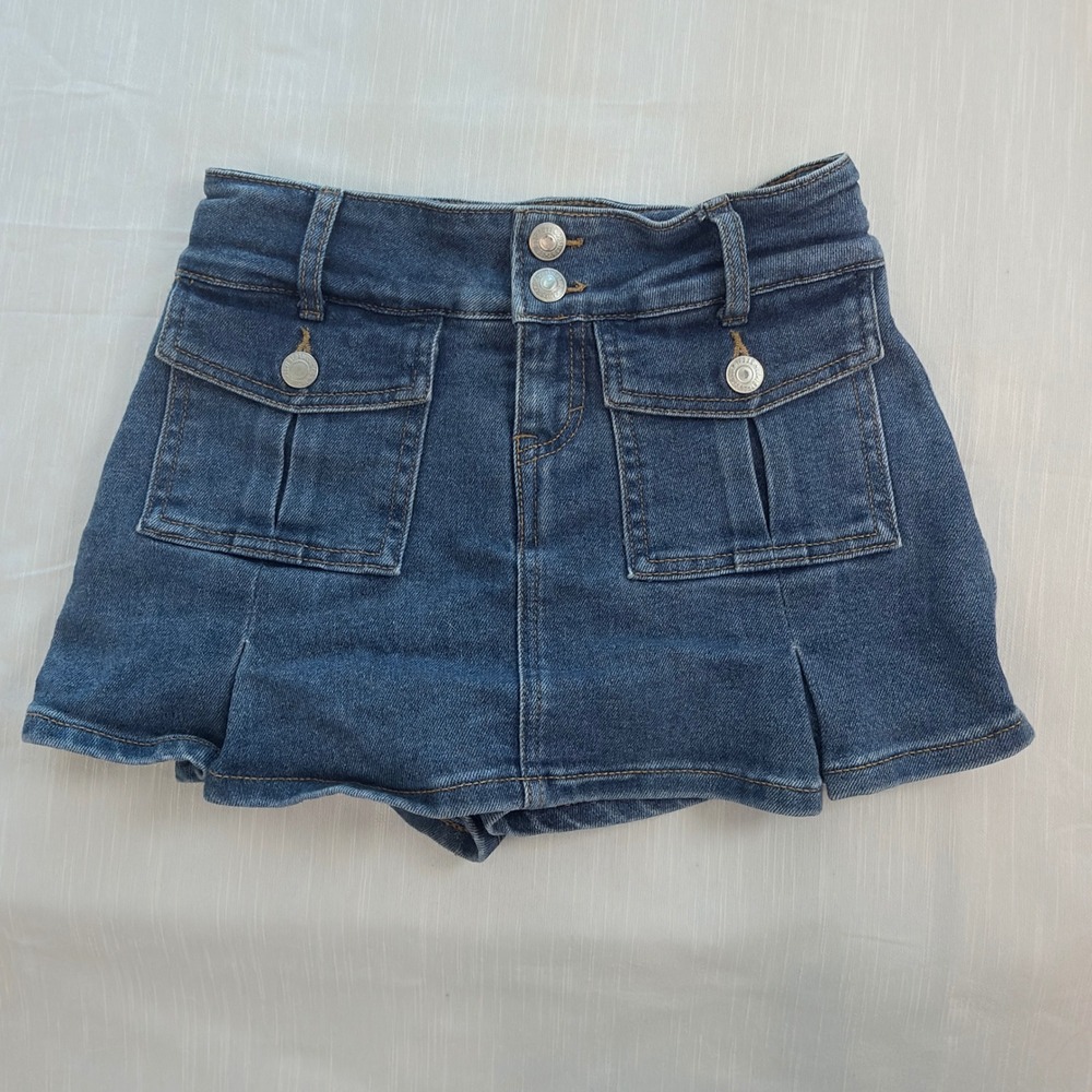 Levi's Denim Skort Kids Size 8 Blue Excellent High Rise Cargo Pleated Utility